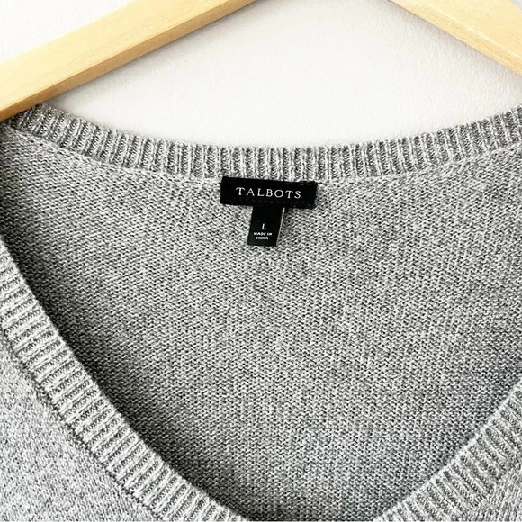 Talbots Poet Sleeve Gray V Neck Shimmer Sweater Dress Size Large - Picture 2 of 6